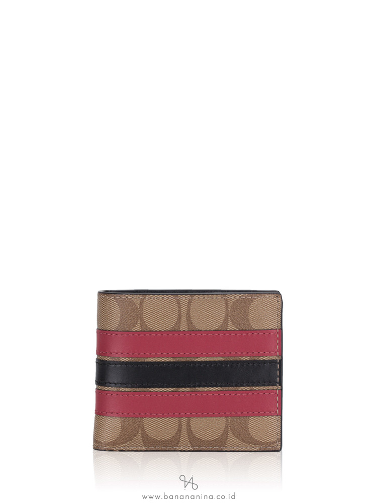 COACH Men 86110 Signature Boxed Id Billfold Fob Wallet Tan Multi
