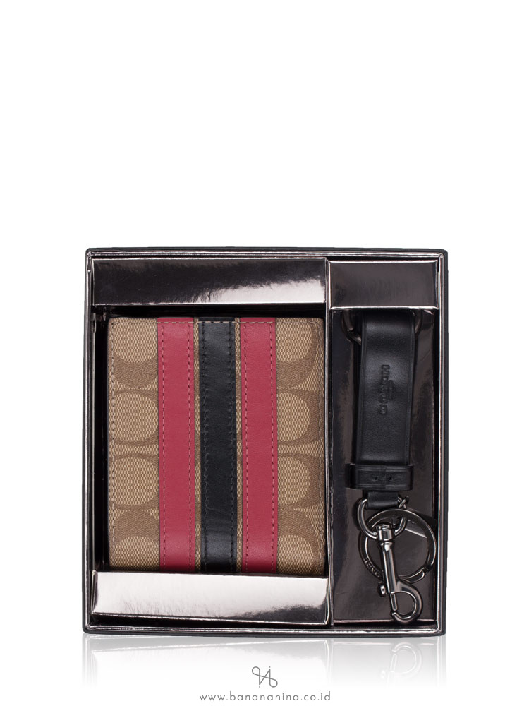 COACH Men 86110 Signature Boxed Id Billfold Fob Wallet Tan Multi