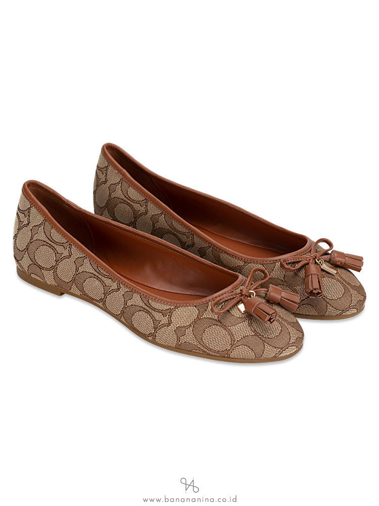 COACH G4176 Bea Signature Canvas Flats Khaki Saddle Sz 8