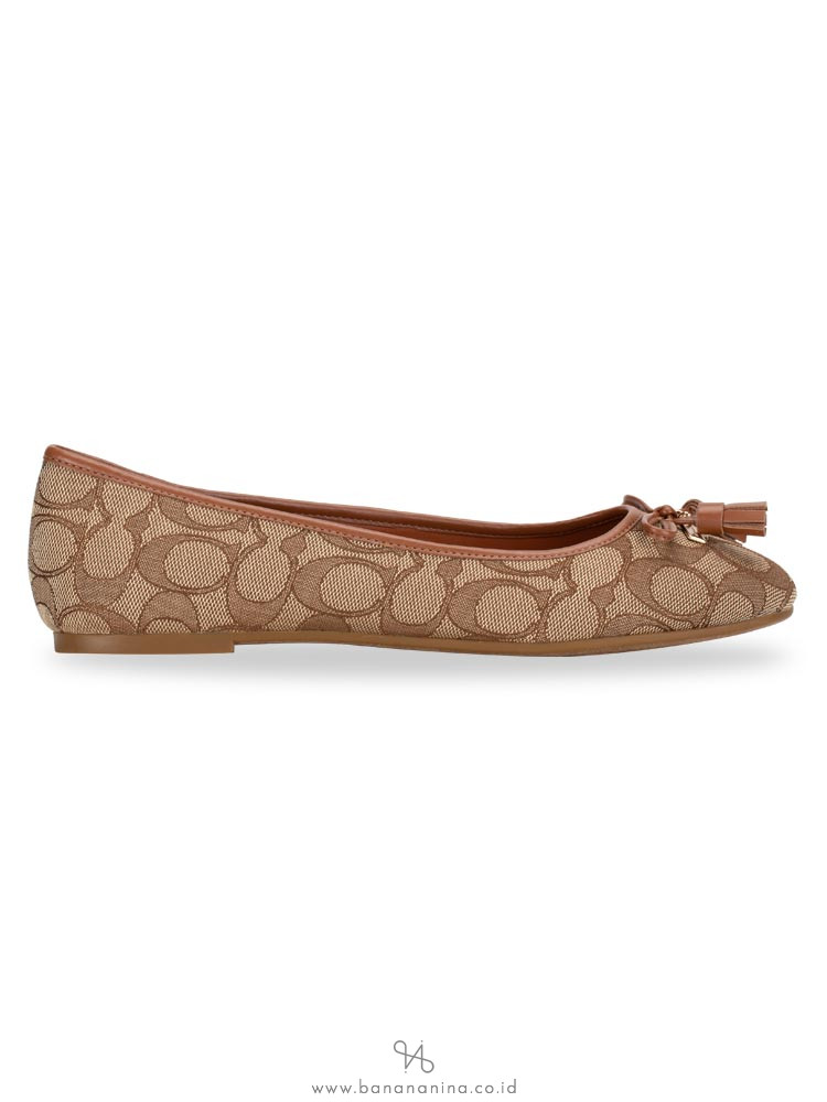 COACH G4176 Bea Signature Canvas Flats Khaki Saddle Sz 8