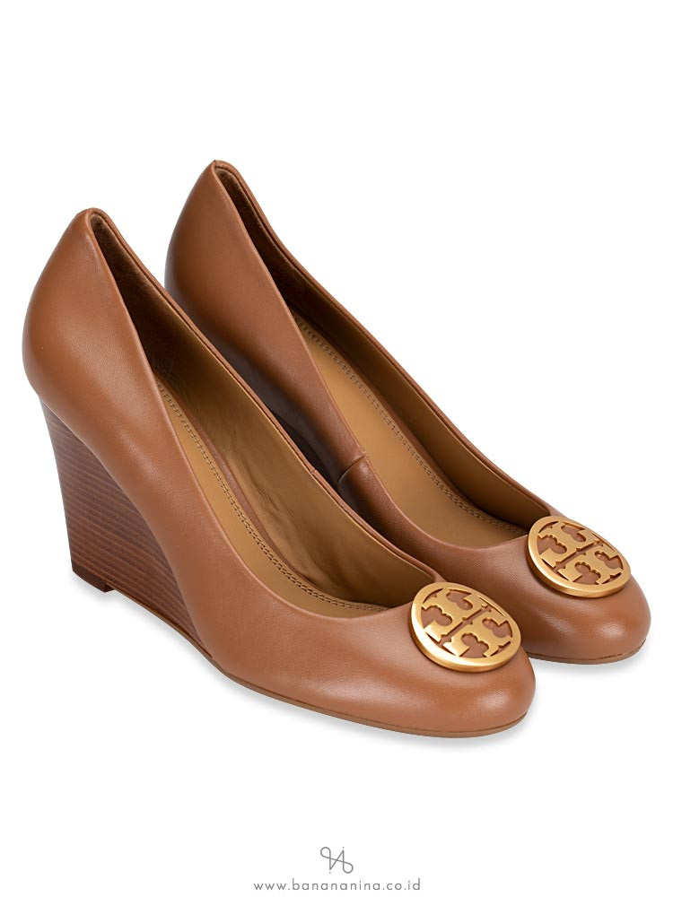 TORY BURCH Benton Leather Wedge Royal Tan Sz 7