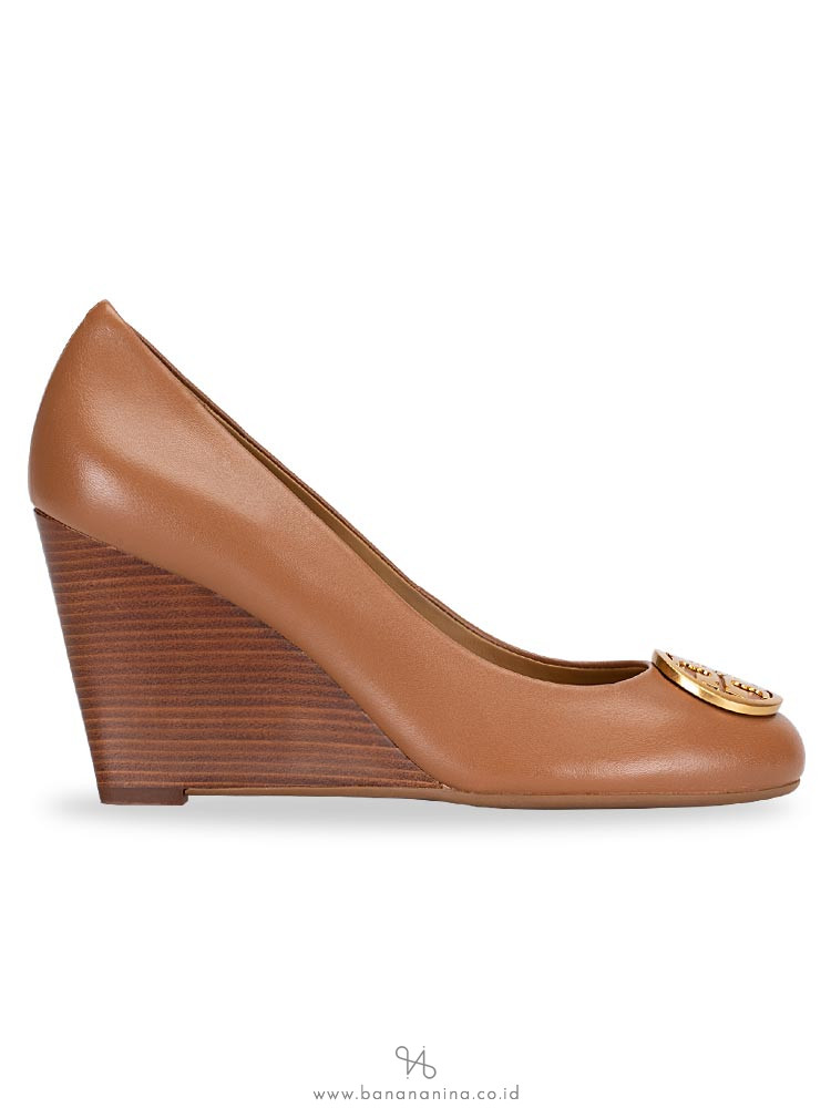TORY BURCH Benton Leather Wedge Royal Tan Sz 7