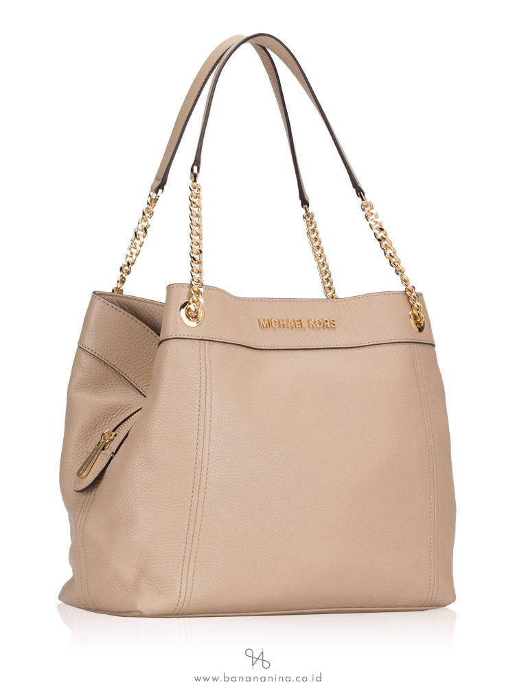 MICHAEL KORS Jet Set Item Large Leather Chain Shoulder Tote Bisque