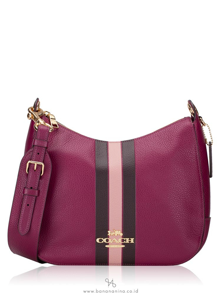 COACH 80643 Varsity Stripe Jes Leather Hobo Dark Berry Multi