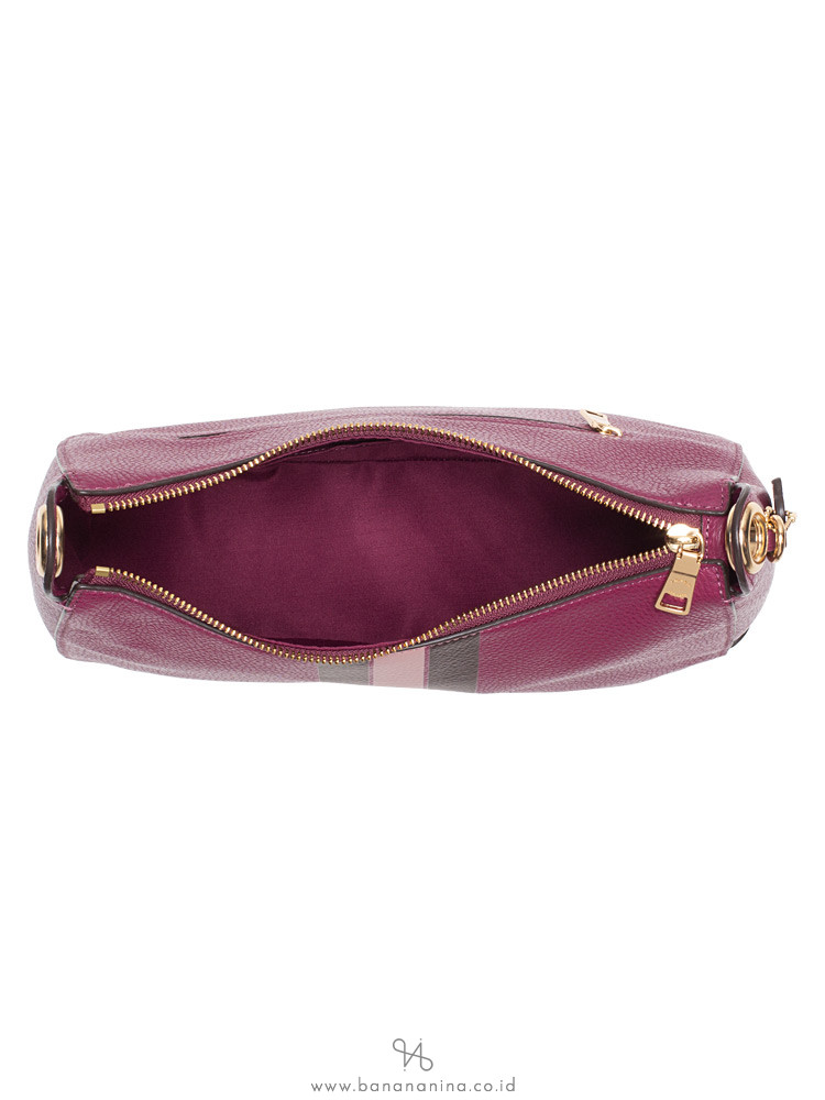COACH 80643 Varsity Stripe Jes Leather Hobo Dark Berry Multi
