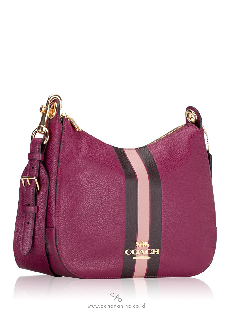 COACH 80643 Varsity Stripe Jes Leather Hobo Dark Berry Multi