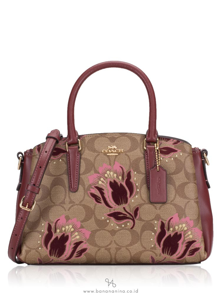 COACH 77850 Signature Desert Tulip Print Mini Sage Khaki Pink