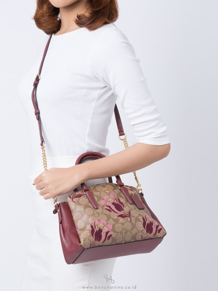 COACH 77850 Signature Desert Tulip Print Mini Sage Khaki Pink