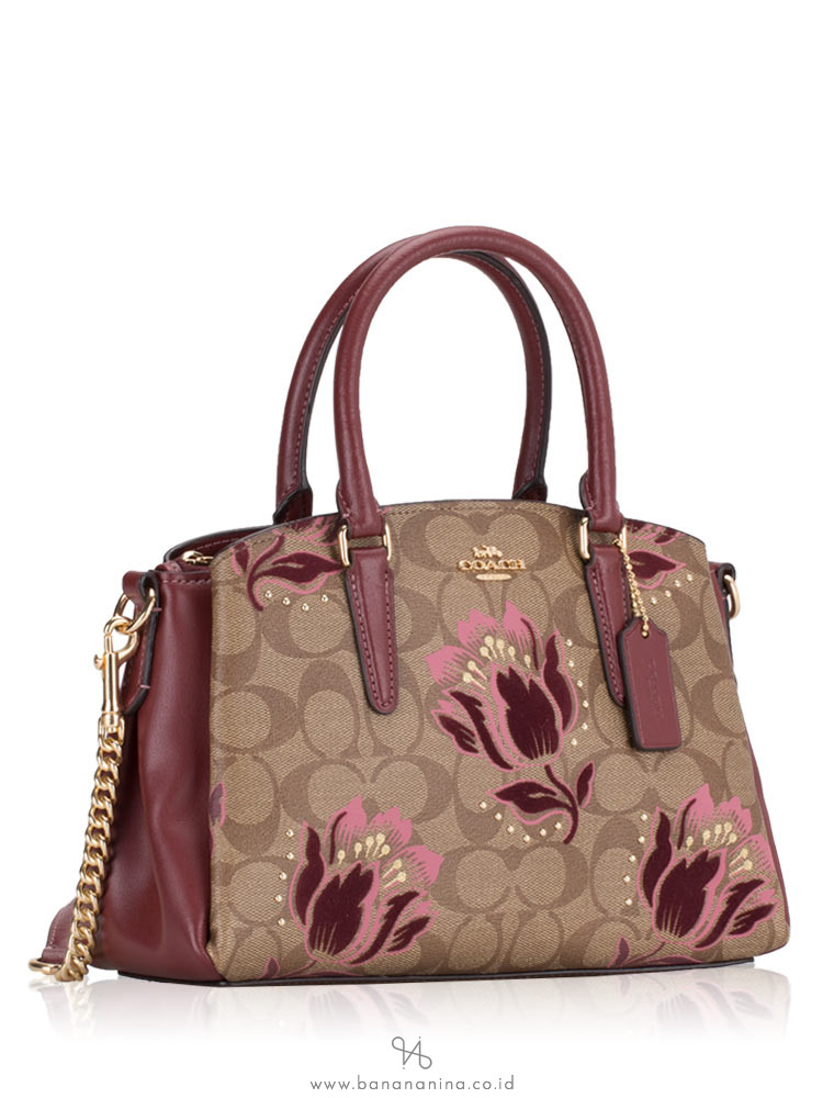 COACH 77850 Signature Desert Tulip Print Mini Sage Khaki Pink
