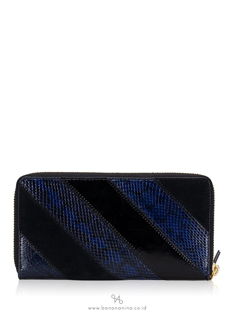 TORY BURCH Gemini Link Snake Zip Wallet Black Blue