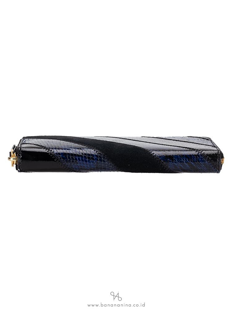 TORY BURCH Gemini Link Snake Zip Wallet Black Blue
