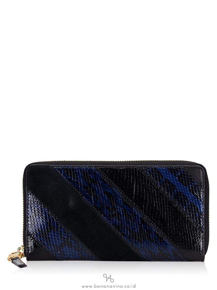 TORY BURCH Gemini Link Snake Zip Wallet Black Blue