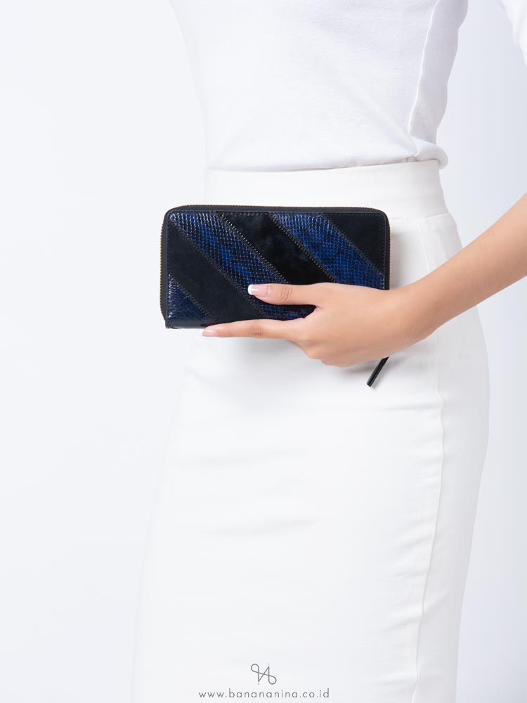 TORY BURCH Gemini Link Snake Zip Wallet Black Blue