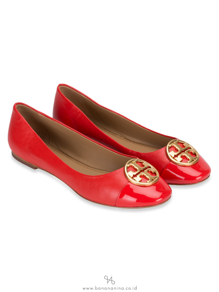 TORY BURCH Chelsea Cap-Toe Ballet Flat Poppy Orange Sz 7