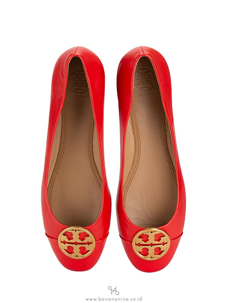 TORY BURCH Chelsea Cap-Toe Ballet Flat Poppy Orange Sz 7