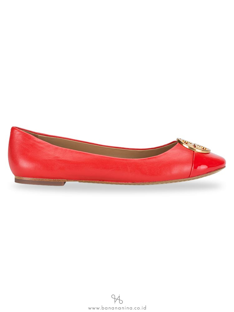 TORY BURCH Chelsea Cap-Toe Ballet Flat Poppy Orange Sz 7