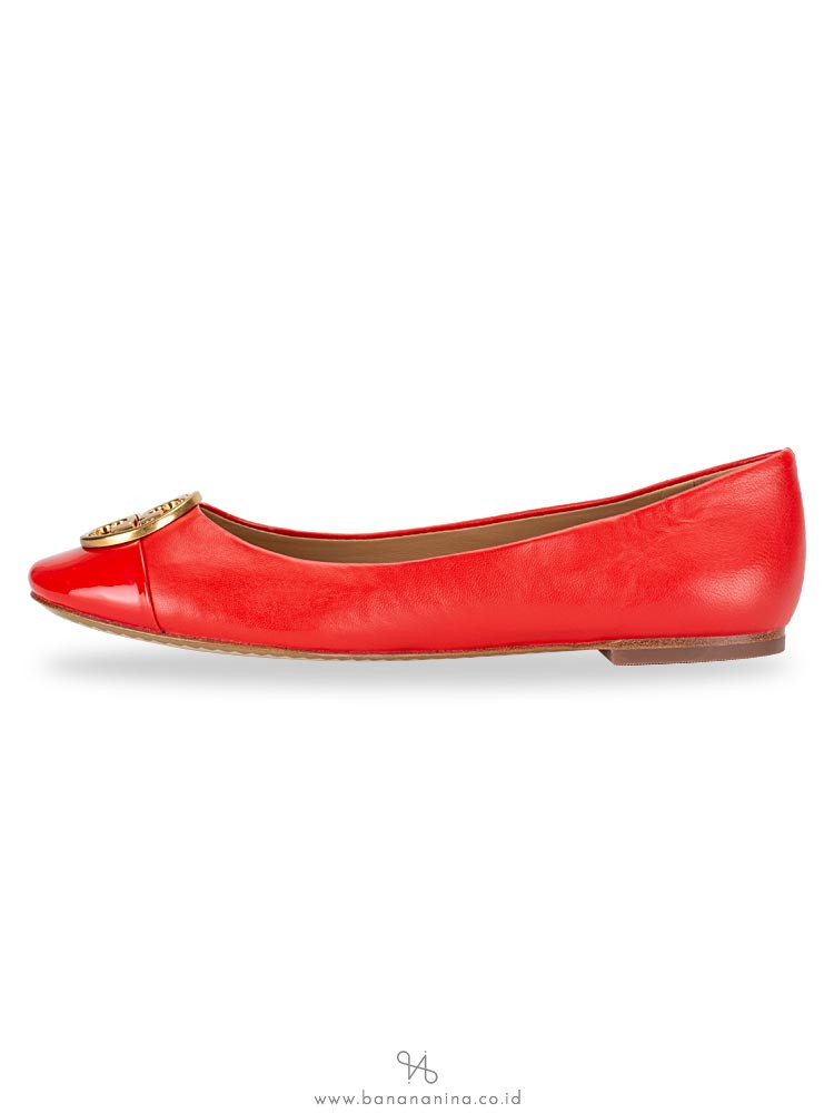 TORY BURCH Chelsea Cap-Toe Ballet Flat Poppy Orange Sz 7