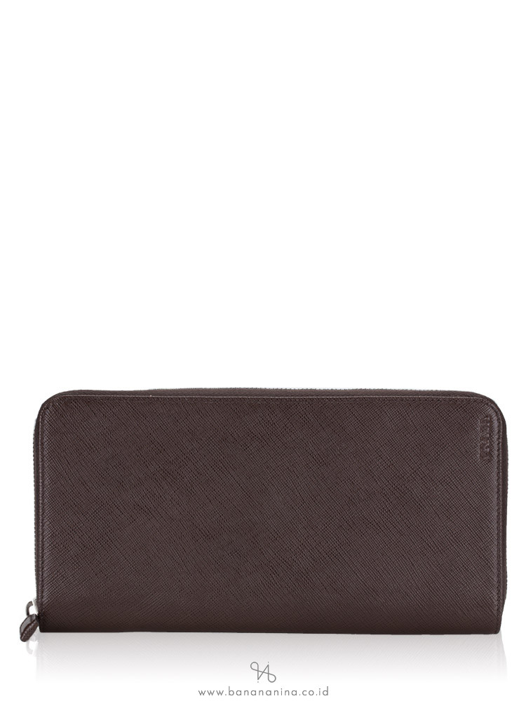 PRADA Men 2ML220 Saffiano Zip Wallet Caffe