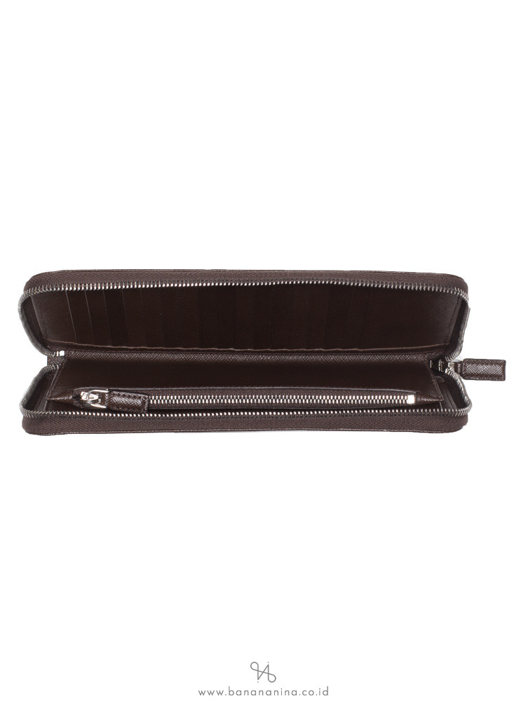 PRADA Men 2ML220 Saffiano Zip Wallet Caffe