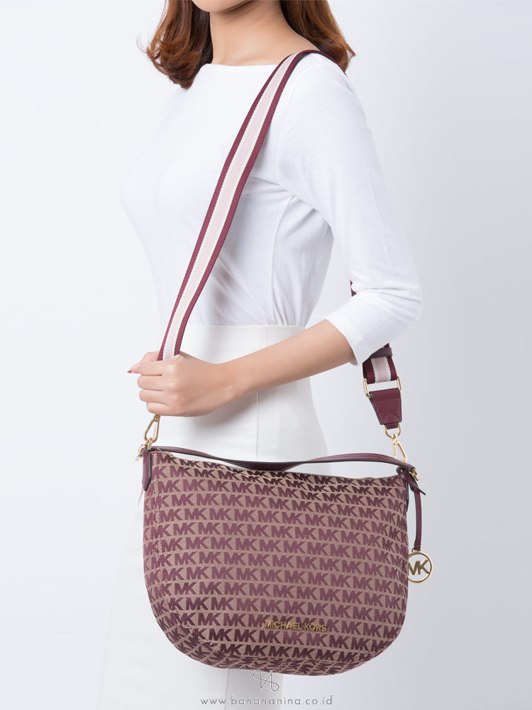 MICHAEL KORS Bedford Signature Canvas Medium Convertible Shoulder Bag Oxblood