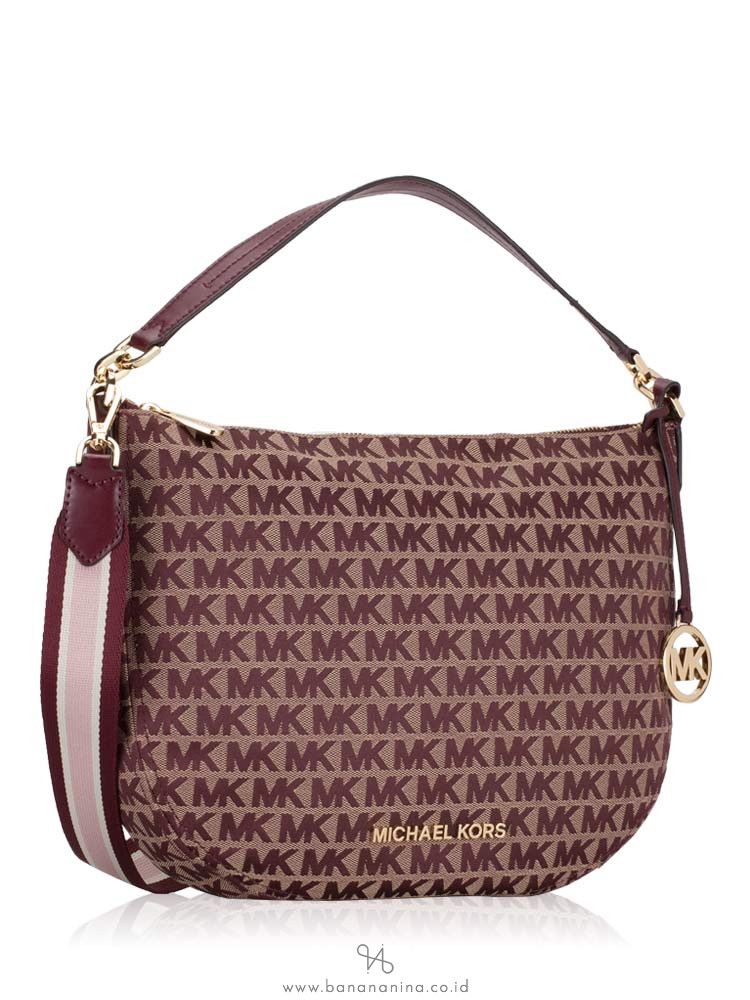 MICHAEL KORS Bedford Signature Canvas Medium Convertible Shoulder Bag Oxblood
