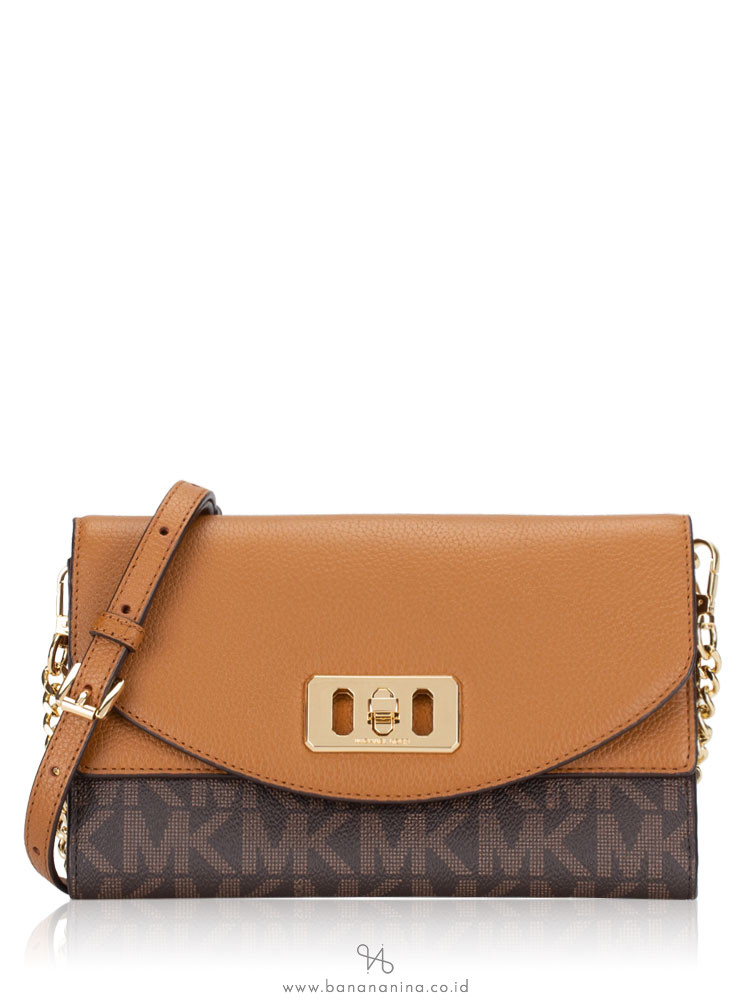 MICHAEL KORS Karson Monogram Crossbody Clutch Brown Acorn