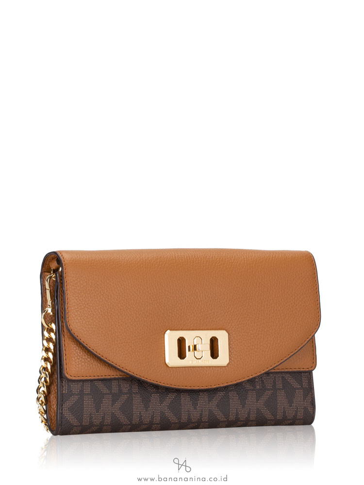 MICHAEL KORS Karson Monogram Crossbody Clutch Brown Acorn
