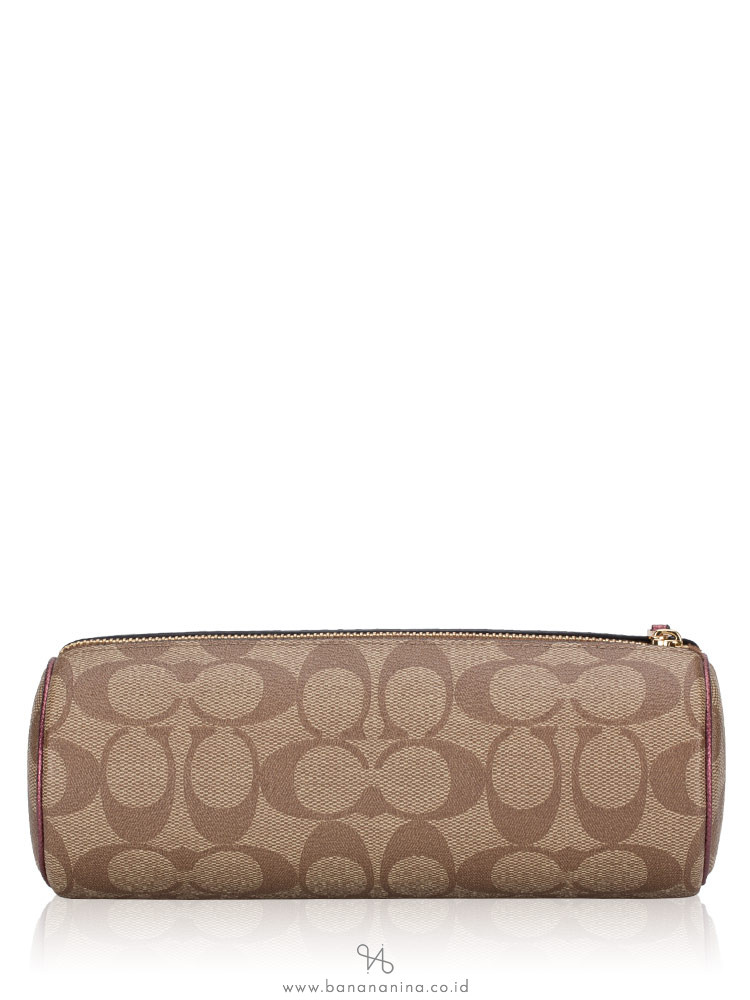 COACH 80122 Signature Make Up Pouch and Mirror Gift Set Khaki Wine