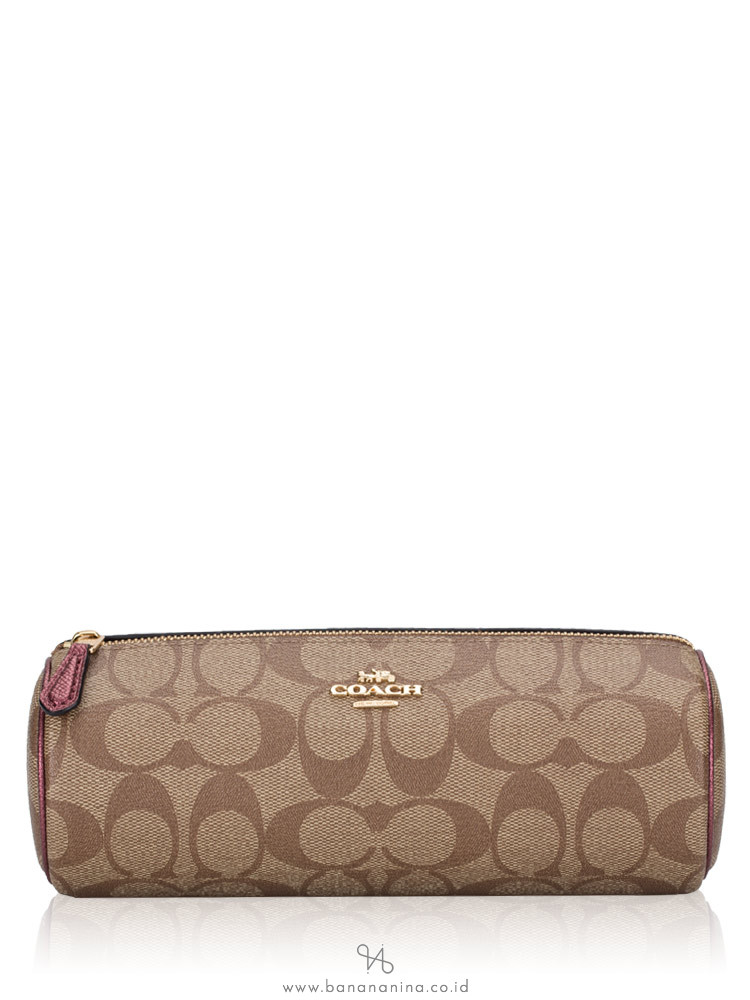 COACH 80122 Signature Make Up Pouch and Mirror Gift Set Khaki Wine