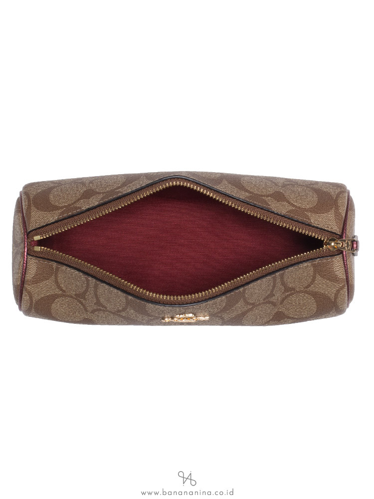 COACH 80122 Signature Make Up Pouch and Mirror Gift Set Khaki Wine