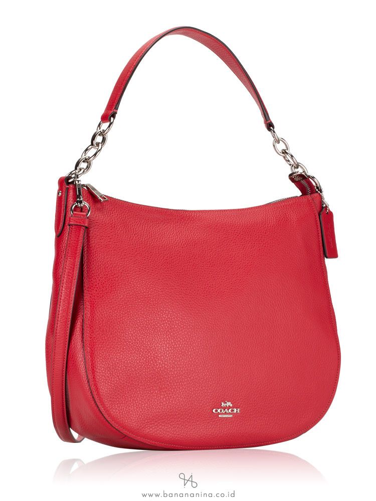 COACH 31399 Pebbled Leather Elle Hobo Bright Cardinal