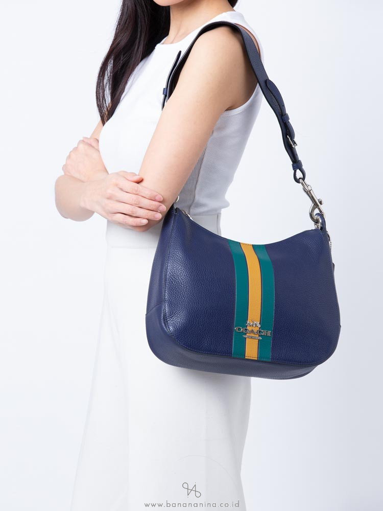 COACH 80643 Varsity Stripe Jes Leather Hobo Cadet Multi
