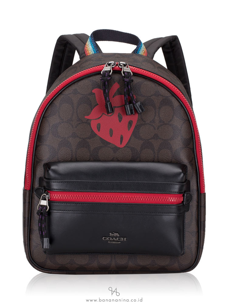 COACH 78252 Charlie Medium Signature Strawberry Brown Black Multi
