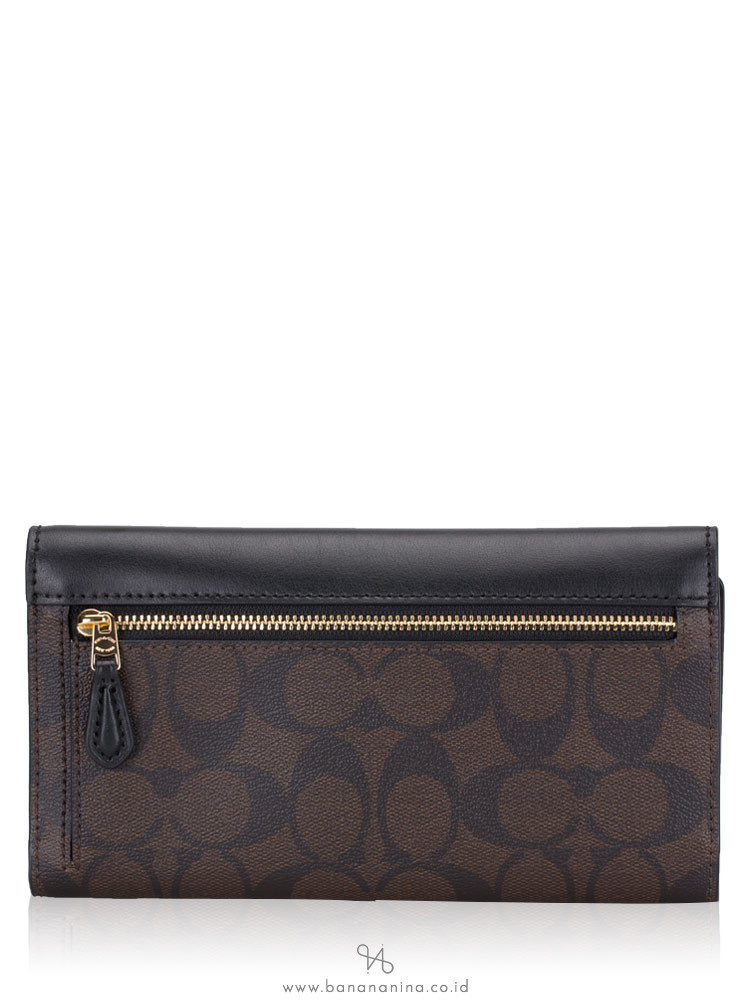 COACH 88024 Signature Trifold Wallet Brown Black