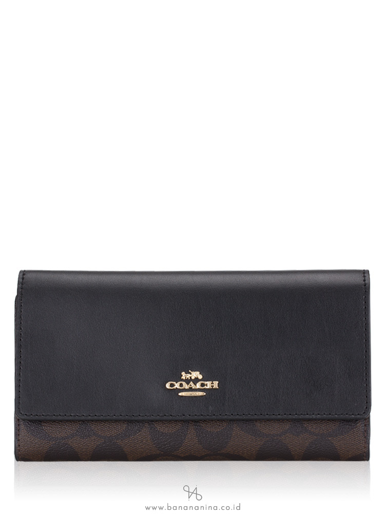 COACH 88024 Signature Trifold Wallet Brown Black
