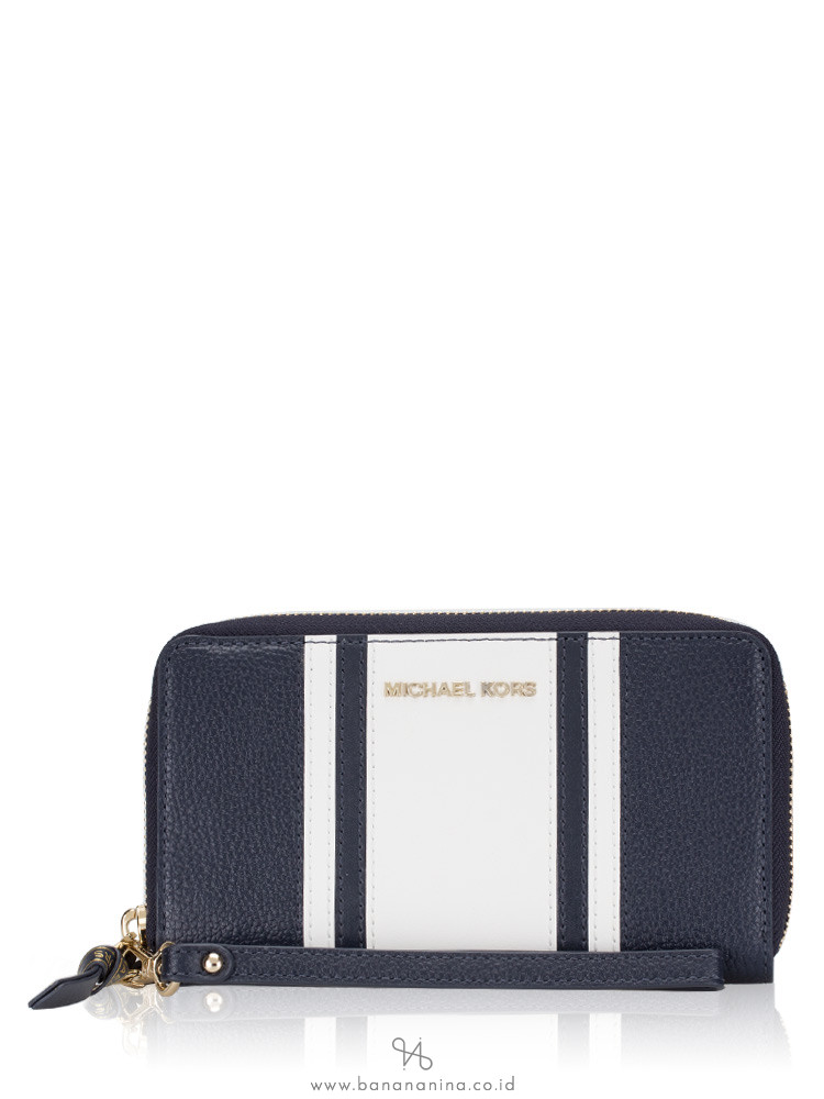 MICHAEL KORS Large Flat Multifunction Stripe Phone Case Admiral Optic White