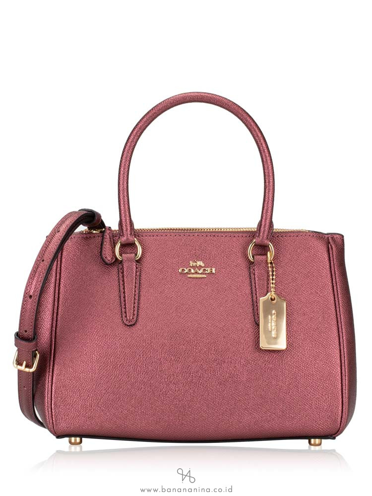 COACH 67247 Mini Surrey Leather Carryall Metallic Wine