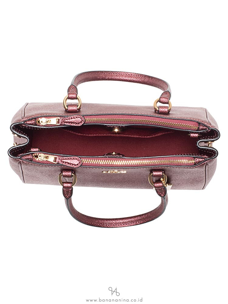 COACH 67247 Mini Surrey Leather Carryall Metallic Wine