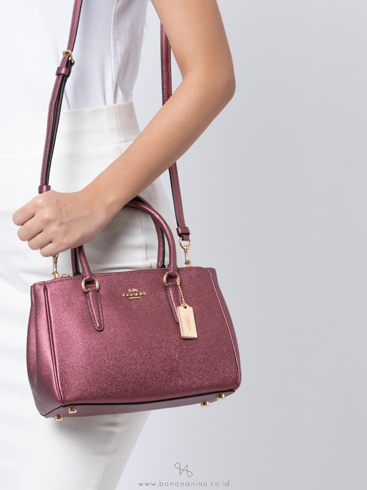 COACH 67247 Mini Surrey Leather Carryall Metallic Wine