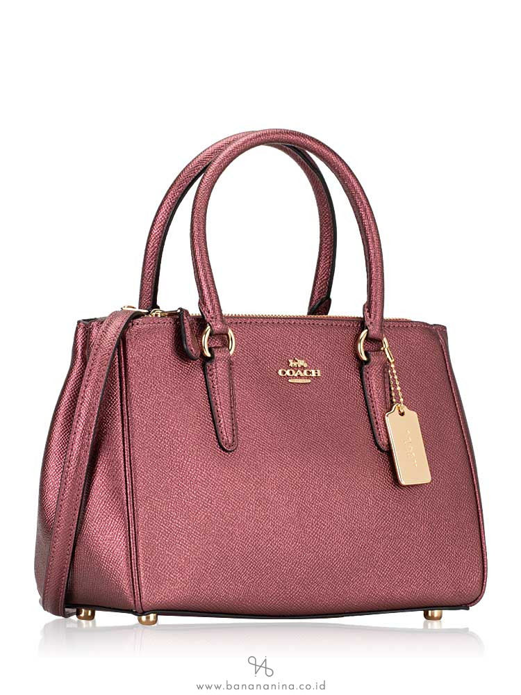 COACH 67247 Mini Surrey Leather Carryall Metallic Wine
