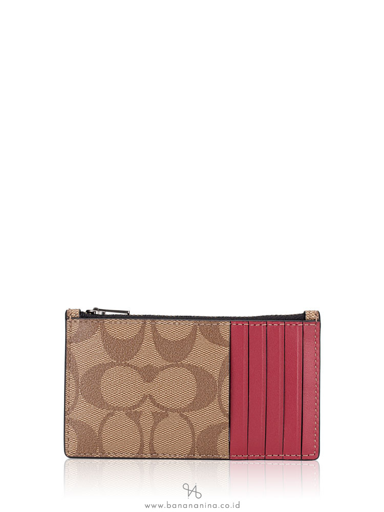 COACH Men 79848 Signature Zip Card Case Fob Gift Set Tan Multi