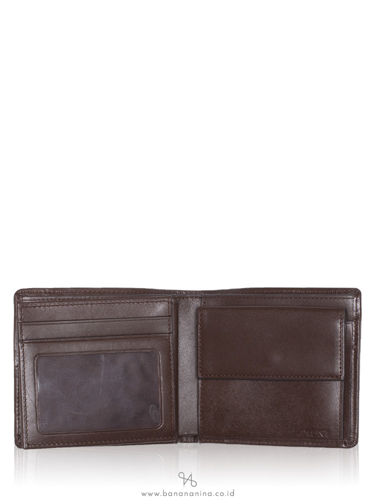 Tumi Men Nassau Global Center Flip Coin Bifold Wallet Dark Brown