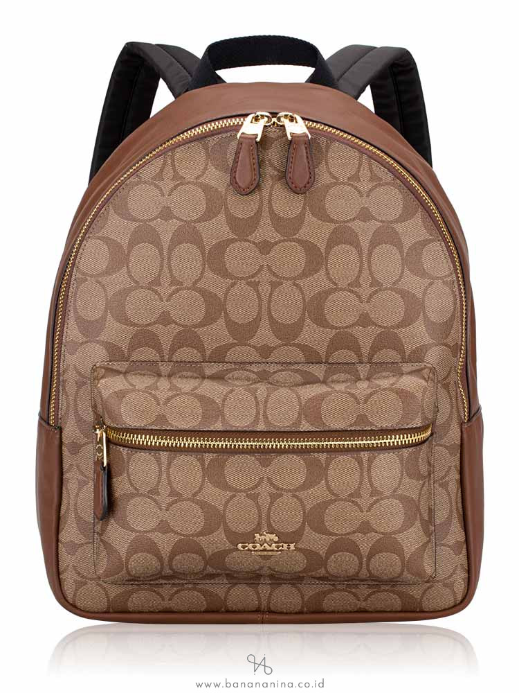 COACH 32200 Signature Charlie Medium Backpack Khaki Saddle