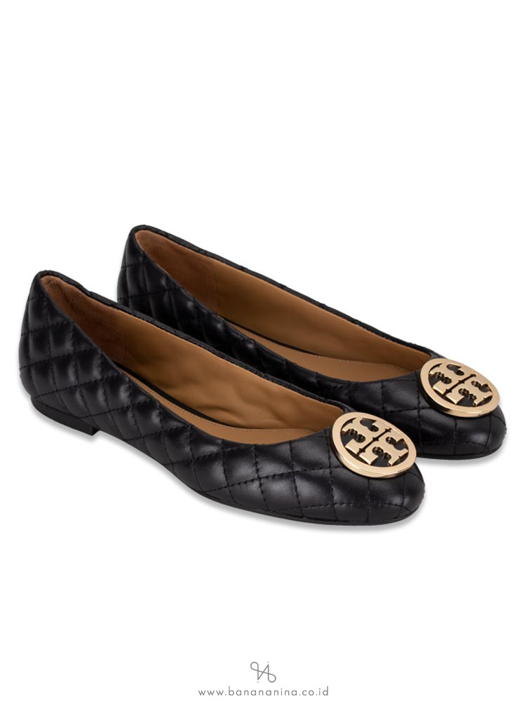 TORY BURCH Benton Quilted Leather Flats Black Sz 7.5