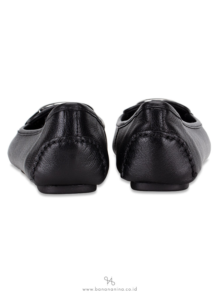 MICHAEL KORS Lillie Leather Flats Black Silver Sz 7.5