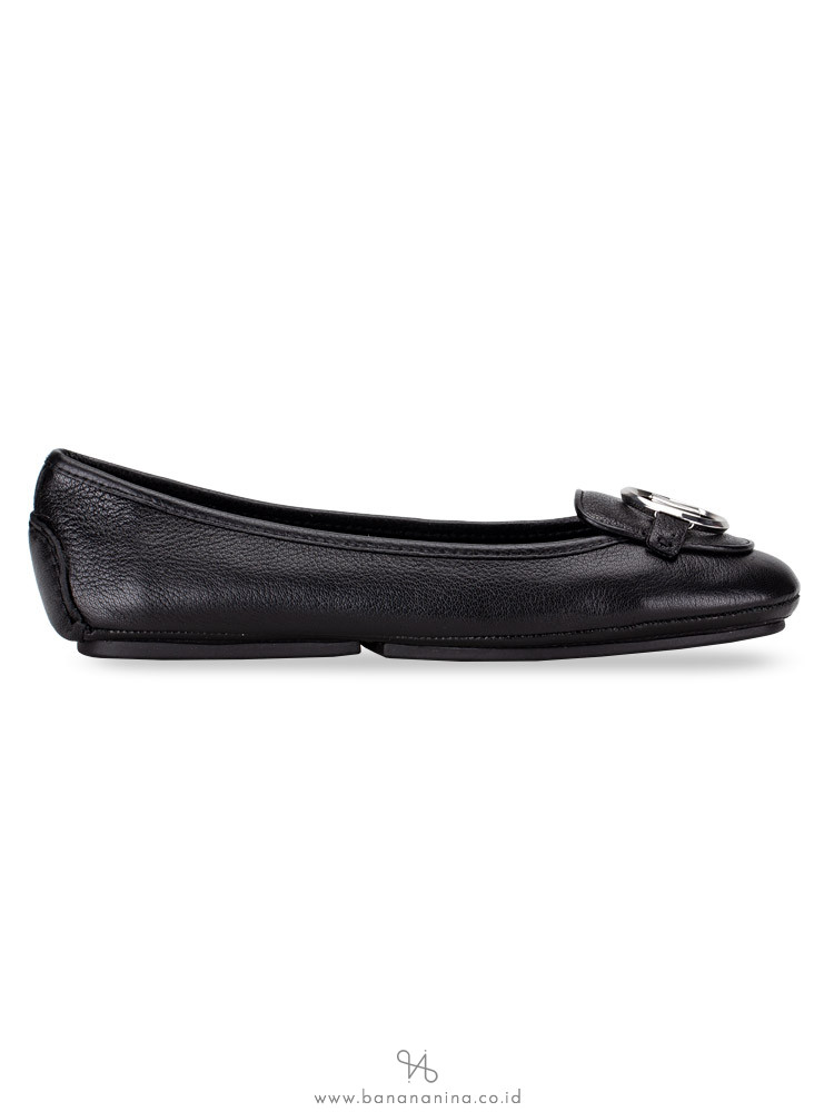 MICHAEL KORS Lillie Leather Flats Black Silver Sz 7.5