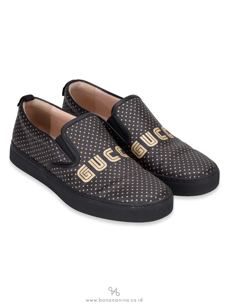 GUCCI Guccy Print Slip On Sneakers Black Sz 8.5