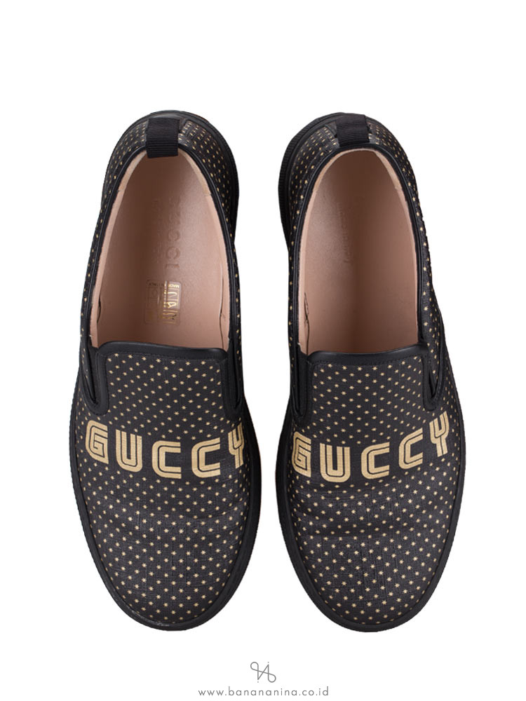 GUCCI Guccy Print Slip On Sneakers Black Sz 8.5