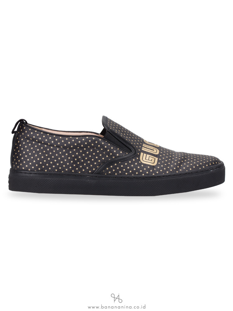 GUCCI Guccy Print Slip On Sneakers Black Sz 8.5