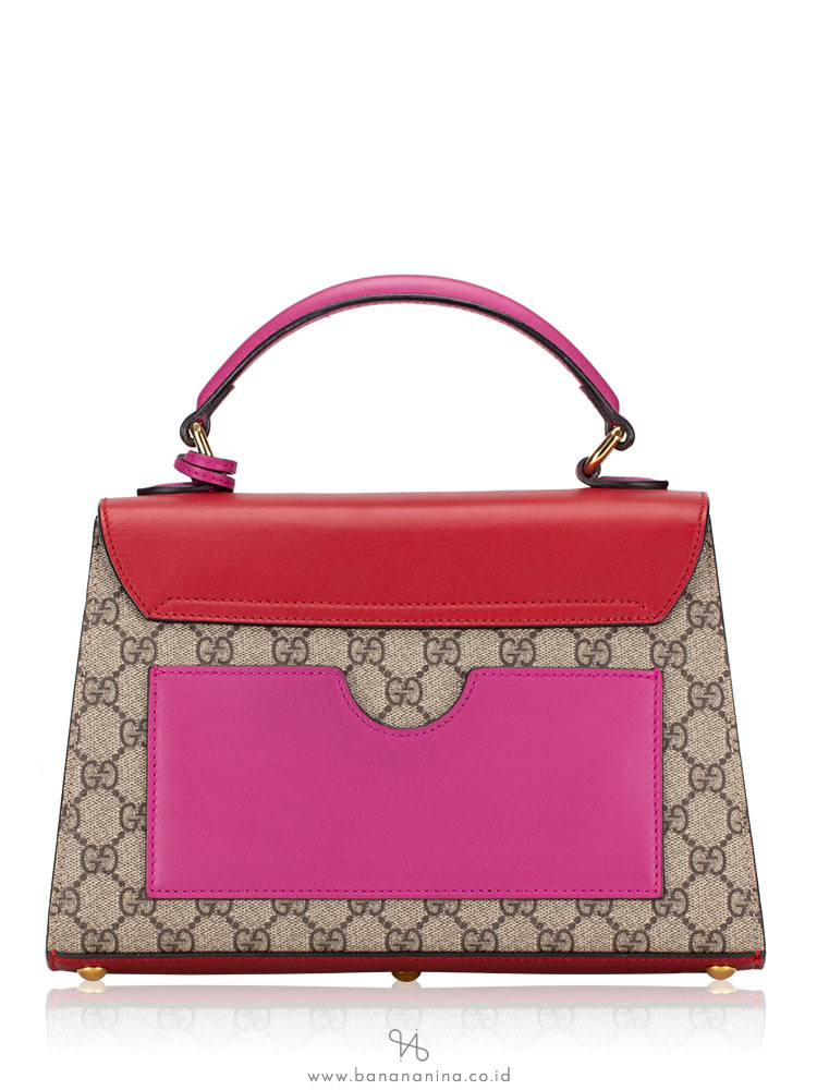 GUCCI GG Supreme Small Padlock Top Handle Bag Beige Red Purple